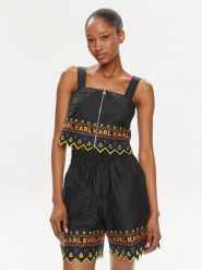 KARL LAGERFELD Top 241W1611 Czarny Regular Fit. Czarne topy damskie Karl Lagerfeld, bez wzorów, z bawełny, bez kołnierzyka. Za 329.99 zł.