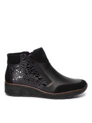 Rieker Botki 53782-00 Czarny. Czarne botki damskie Rieker, ze skóry, bez obcasa, na płaskiej podeszwie, bez zapięcia. Za 289.99 zł.