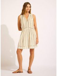 Seafolly Sukienka w kolorze kremowym rozmiar: XS. Białe sukienki damskie Seafolly, na co dzień, xs, bez wzorów, z wiskozy, bez kołnierzyka, bez ramiączek, midi, proste. Za 158.10 zł.