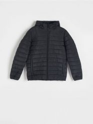 Pikowana kurtka z kapturem - czarny. Czarne kurtki męskie Reserved, l, bez wzorów, z tkaniny, z kapturem. W wyprzedaży za 129.99 zł.