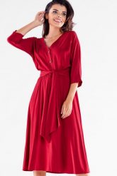 Casualowa Midi Sukienka - Bordowa. Czerwone sukienki damskie Awama, l, bez wzorów, z elastanu, wizytowe, bez kołnierzyka, bez ramiączek, midi. Za 286.90 zł.