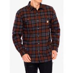 Koszula męska Carhartt Heavyweight Flannel L/S Plaid Shirt. Czerwone koszule męskie Carhartt, l, bez wzorów, bez kołnierzyka, bez ramiączek. Za 314.99 zł.