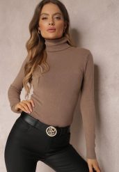 Jasnobrązowy Golf Dopasowany Ungase. Brązowe golfy damskie Renee, s, bez wzorów, z jeansu, bez ramiączek. Za 44.99 zł.