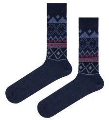 Ciepłe Wełniane Skarpetki Zimowe - Granatowe, Wzór Geometryczny. Niebieskie skarpetki męskie His Story, bez wzorów, z elastanu. Za 39.99 zł.