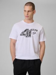 4F T-shirt regular z nadrukiem męski - biały L. Białe t-shirty męskie 4f, l, bez wzorów, z dzianiny, bez kołnierzyka. Za 59.99 zł.