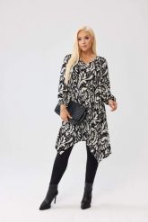 Wiskozowa tunika Molly w czarno-biały wzór OVERSIZE PLUS SIZE XXL JESIEŃ. Białe tuniki damskie Moda Size Plus Iwanek, do pracy, na jesień, l, bez wzorów, z jeansu, biznesowe, z asymetrycznym kołnierzem, plus size, bez ramiączek. Za 199.90 zł.