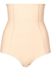 Figi shape z wysoką talią, silny stopień modelowania sylwetki. Brązowe figi damskie bonprix, bez wzorów, z bawełny. Za 79.99 zł.