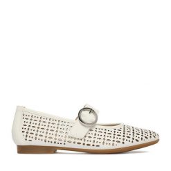 Baleriny Remonte. Białe baleriny damskie Remonte, bez wzorów, bez obcasa. Za 369.99 zł.