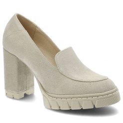 Beżowe Półbuty Armodo Eleganckie Buty Damskie. Brązowe półbuty damskie Armodo, bez wzorów, z tworzywa sztucznego, eleganckie, bez obcasa, na słupku. Za 259.00 zł.