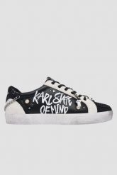 KARL LAGERFELD Czarno-białe damskie trampki SKOOL KARL STATE OF MIND, Rozmiar 38. Czarne trampki i tenisówki damskie Karl Lagerfeld, bez wzorów, przed kostkę. W wyprzedaży za 779.99 zł.