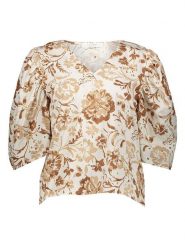 SisterS point Bluzka w kolorze kremowo-jasnobrązowym rozmiar: M. Brązowe bluzki damskie Sisters Point, m, bez wzorów, z bawełny, bez kołnierzyka, bez ramiączek. Za 74.28 zł.