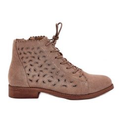 Niskie Botki Z Ażurowym Wzorem S.Barski HY51-185 Beżowe beżowy. Brązowe botki damskie eleganckie, przed kostkę, bez obcasa, bez zapięcia. Za 240.83 zł.