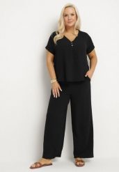 Czarny Komplet o Fasonie Oversize Bluzka i Szerokie Spodnie Amisora. Czarne spodnie materiałowe damskie Born2be, bez wzorów. Za 84.99 zł.