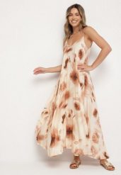 Beżowa Wiskozowa Sukienka z Abstrakcyjnym Motywem Nilenisa. Brązowe sukienki damskie Born2be, na co dzień, m, bez wzorów, z wiskozy, eleganckie, bez kołnierzyka, bez ramiączek, maxi, proste. Za 99.99 zł.