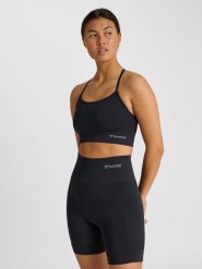 Damski bezszwowy biustonosz sportowy Hummel Tiffy. Czarne biustonosze sportowe damskie HUMMEL, bez wzorów, z dzianiny. Za 190.00 zł.