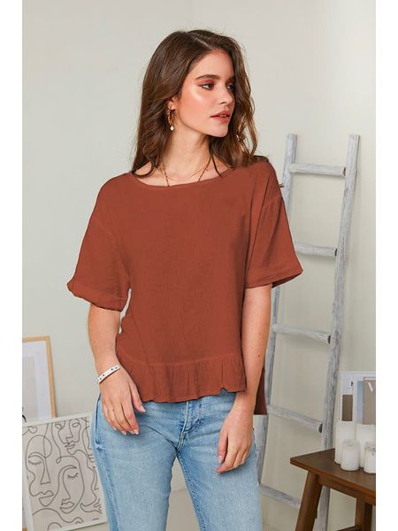 Rodier Lin Lniana koszulka w kolorze brązowym rozmiar: S/M. Brązowe bluzki damskie Rodier Lin, m, bez wzorów, ze lnu, bez kołnierzyka, bez ramiączek. Za 113.36 zł.
