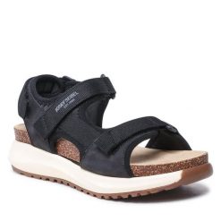 Sandały Josef Seibel. Czarne sandały damskie Josef Seibel, bez wzorów, bez obcasa, na płaskiej podeszwie. Za 329.99 zł.