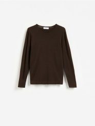 Bawełniany sweter - ciemnobrązowy. Brązowe swetry męskie Reserved, l, bez wzorów, z bawełny, bez kołnierzyka. Za 119.99 zł.