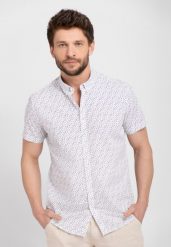 Bawełniana koszula z wzorem, Slim Fit, C-AMUR. Białe koszule męskie Volcano, m, bez wzorów, z bawełny, bez kołnierzyka, bez ramiączek. Za 129.99 zł.