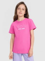4F T-shirt regular z nadrukiem dziewczęcy - różowy 134 (8-9 lat). Czerwone koszulki dziewczęce 4f, m, bez wzorów, z bawełny, bez ramiączek. W wyprzedaży za 29.99 zł.
