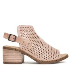 Sandały Rieker. Żółte sandały damskie Rieker, bez wzorów, bez obcasa, na słupku. Za 296.99 zł.