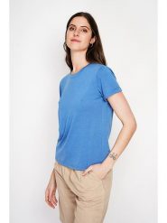 ASSUILI Koszulka w kolorze błękitnym rozmiar: 34. Niebieskie t-shirty damskie Assuili, bez wzorów, bez kołnierzyka. Za 56.99 zł.