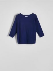 Gładki sweter z wiskozą - niebieski. Niebieskie swetry klasyczne damskie Reserved, l, z dzianiny, bez kołnierzyka. W wyprzedaży za 39.99 zł.