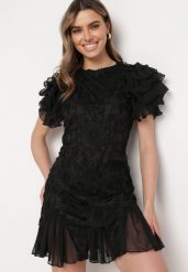Czarna Sukienka Mini z Koronkowymi Wstawkami i Falbankami Soffiana. Czarne sukienki damskie Born2be, na imprezę, l, bez wzorów, z koronki, eleganckie, bez kołnierzyka, bez ramiączek, mini. W wyprzedaży za 151.99 zł.