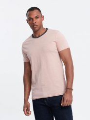 Męski t-shirt z surowym wykończeniem – różowy V5 - Rozmiar: XL. Czerwone t-shirty męskie Ombre Clothing, l, z aplikacjami, z bawełny, bez kołnierzyka. W wyprzedaży za 19.99 zł.