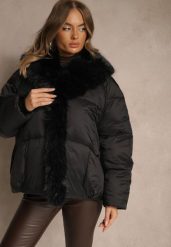 Czarna Oversizowa Kurtka z Pikowanymi Przeszyciami i Futrem Silvitila. Czarne kurtki damskie Renee, l, bez wzorów, z dzianiny, bez kaptura. Za 279.99 zł.