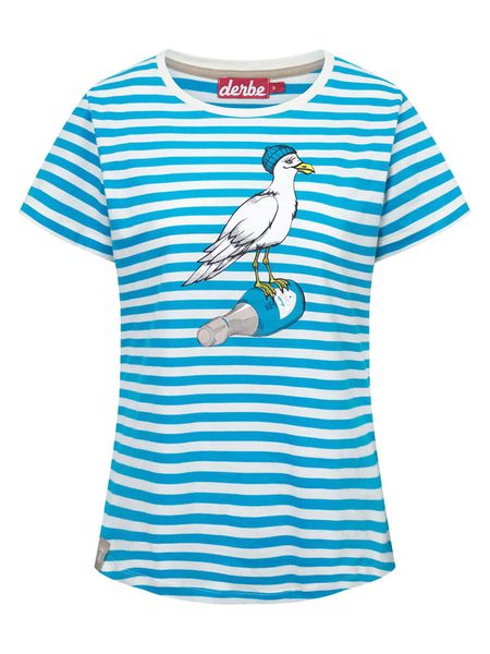 Derbe Koszulka w kolorze biało-błękitnym rozmiar: XL. Białe bluzki damskie Derbe, xl, bez wzorów, z bawełny, bez kołnierzyka, bez ramiączek. Za 106.38 zł.