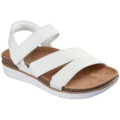 Sandały damskie Skechers Lifted Comfort. Białe sandały damskie Skechers, bez wzorów, z materiału, bez obcasa. Za 390.00 zł.