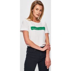 Tommy Hilfiger - Top. Niebieskie topy damskie Tommy Hilfiger, s, bez wzorów, z bawełny, bez kołnierzyka. Za 129.90 zł.