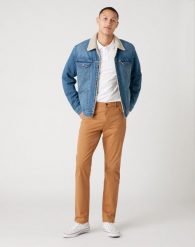 SPODNIE MĘSKIE WRANGLER TEXAS SLIM BISCUIT W12SWA012 112126530. Spodnie materiałowe męskie Wrangler, bez wzorów, z jeansu. Za 219.99 zł.