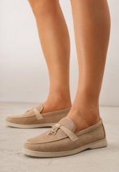 Ciemnobeżowe Eleganckie Mokasyny VICES z Imitacji Zamszu ze Skórzaną Wkładką Jaenith. Brązowe mokasyny damskie Born2be, z jeansu. Za 89.99 zł.