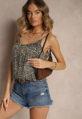 Beżowy Trapezowy Top na Ramiączkach z Bawełny Lunalena. Brązowe topy damskie Renee, l, bez wzorów, z bawełny, bez kołnierzyka. Za 29.99 zł.