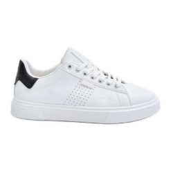 Trampki Sneakersy Męskie Z Eko Skóry Big Star OO174115 Białe. Białe trampki i tenisówki męskie bez wzorów, z materiału, bez zapięcia. Za 207.90 zł.