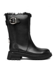 Badura Botki EO-CECILIA-2521-86-1 Czarny. Czarne botki damskie Badura, ze skóry, bez obcasa, na płaskiej podeszwie, bez zapięcia. Za 369.99 zł.