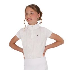 Dziewczęca jeździecka koszulka polo QHP Kynlee. Białe koszulki dziewczęce QHP, l, bez wzorów, bez ramiączek. Za 217.00 zł.
