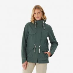 Kurtka turystyczna damska Quechua NH500 wodoodporna. Zielone kurtki damskie QUECHUA, m, bez wzorów, z materiału, bez kaptura. Za 249.99 zł.