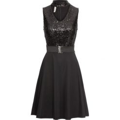 Sukienka wieczorowa z cekinami bonprix czarny. Czarne sukienki damskie bonprix, z aplikacjami, glamour, bez kołnierzyka, bez ramiączek. Za 76.99 zł.