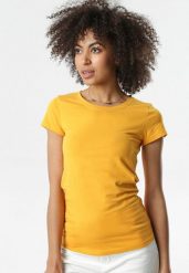 Żółty T-shirt Gathanthei. Żółte t-shirty damskie Born2be, l, bez wzorów, z bawełny, bez kołnierzyka. Za 29.99 zł.