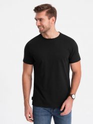 Klasyczny T-shirt męski bawełniany BASIC - czarny V1 OM-TSBS-0146 - S. Czarne t-shirty męskie Ombre Clothing, m, bez wzorów, z bawełny, bez kołnierzyka. W wyprzedaży za 24.99 zł.