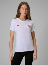 Koszulka kibica damska 4F 4FRMM00TTSHF2950. Białe bluzki sportowe damskie 4f, s, bez wzorów, z bawełny, bez ramiączek. Za 49.99 zł.