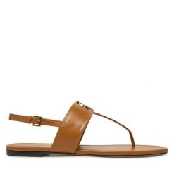 Sandały Tory Burch. Brązowe sandały damskie Tory Burch, bez wzorów, bez obcasa, na płaskiej podeszwie. Za 849.99 zł.