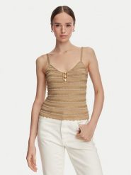 Guess Top W6YR32 Z1027 Złoty Regular Fit. Żółte topy damskie Guess, m, z aplikacjami, z syntetyku, bez kołnierzyka. Za 344.99 zł.