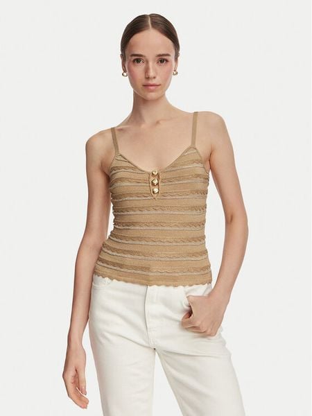 Guess Top W6YR32 Z1027 Złoty Regular Fit. Żółte topy damskie Guess, m, z aplikacjami, z syntetyku, bez kołnierzyka. Za 344.99 zł.