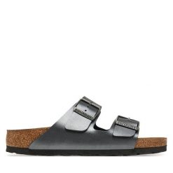 Klapki Birkenstock. Szare klapki damskie Birkenstock, bez wzorów, bez obcasa. Za 329.99 zł.