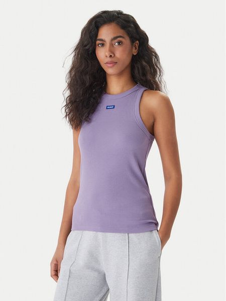 HUGO Top Easy 50508857 Fioletowy Slim Fit. Fioletowe topy damskie Hugo, s, bez wzorów, z bawełny, bez kołnierzyka. Za 125.99 zł.