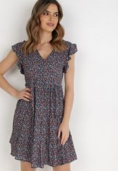 Granatowa Sukienka Diomanassa. Niebieskie sukienki damskie Born2be, do pracy, na lato, m, bez wzorów, z jeansu, biznesowe, bez kołnierzyka, bez ramiączek, midi. Za 69.99 zł.